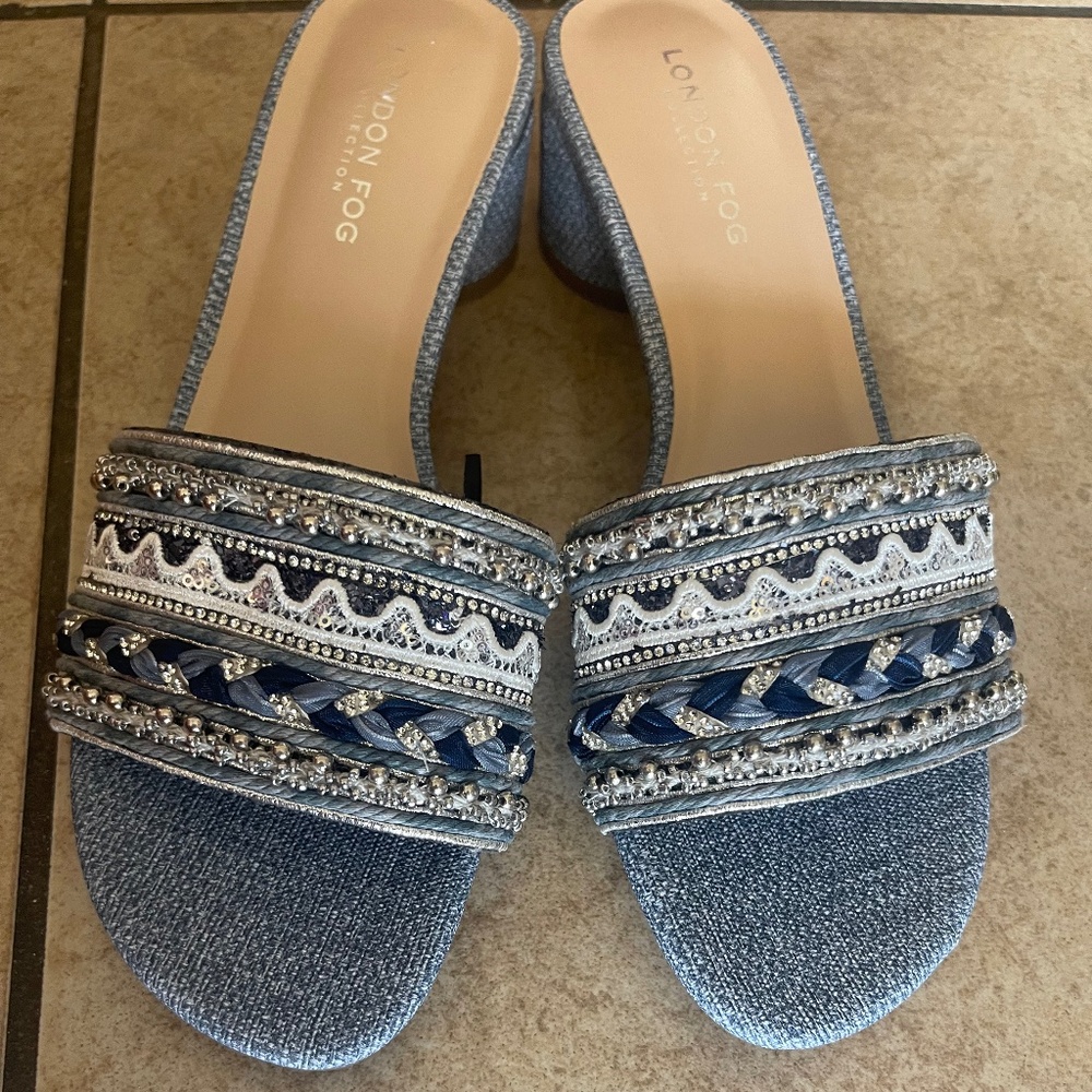 London Fog Denim Embellished Slide Ons SZS 7M and 8M